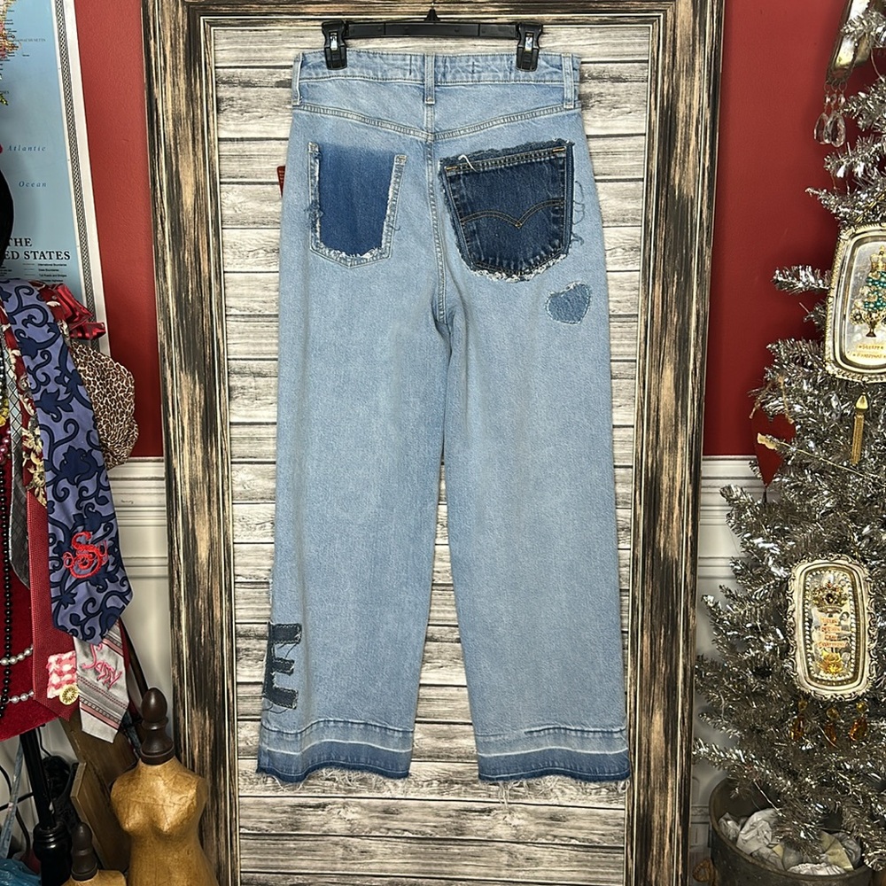 UpCycled Recycled Reworked Repurposed Handmade Wide Leg Denim Jeans Raw 10 - Picture 4 of 4